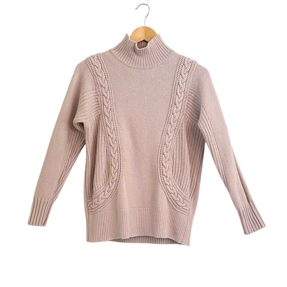 Reiss Dalia Cableknit Wool Blend Sweater Sz Small Classic Funnel Neck Beige - Picture 2 of 7